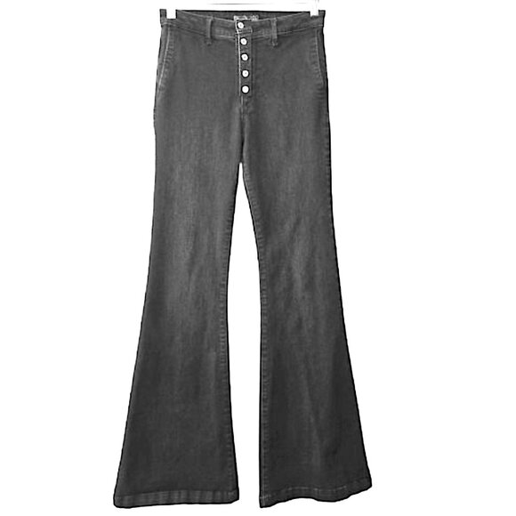 Abercrombie & Fitch Crop Wide Leg Ultra High Rise Jeans  Black 26 modern boho - Picture 1 of 9
